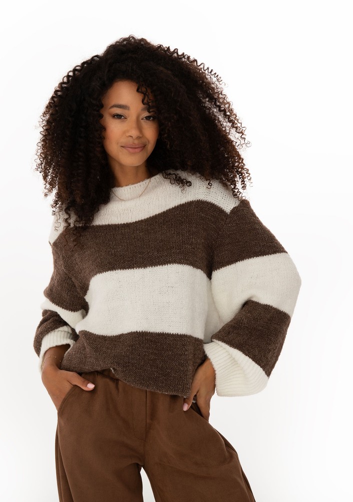 Mellow - Brown striped turtleneck sweater