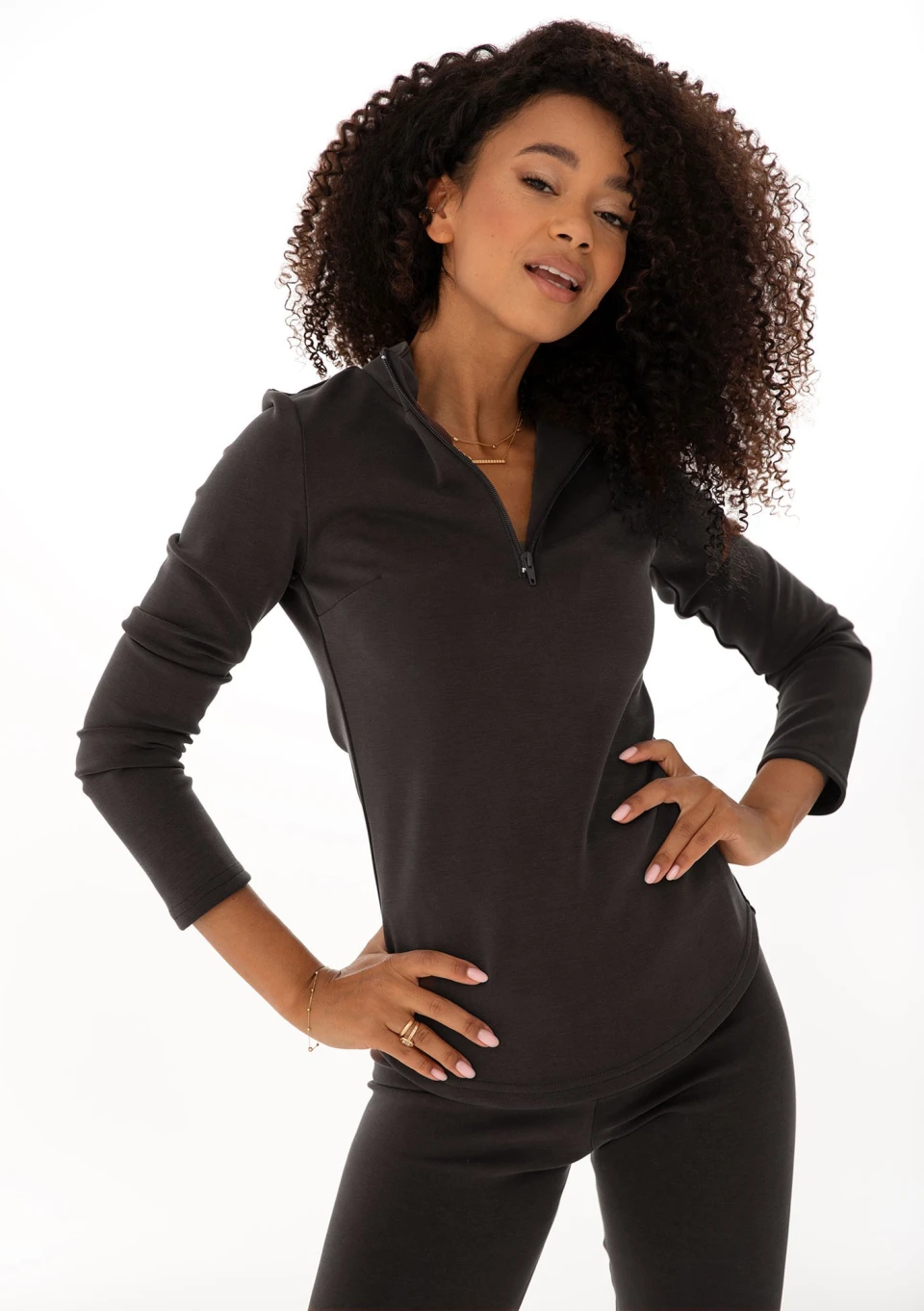 Ivy Fitwear - Top z półgolfem i zamkiem Czarny