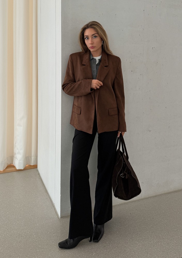 Brune - Brown faux suede blazer