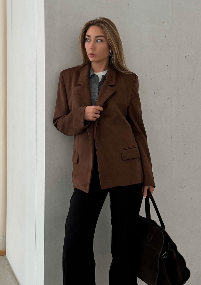 Brune - Brown faux suede blazer