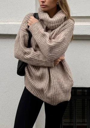 Stor - Latte beige oversize turtleneck sweater