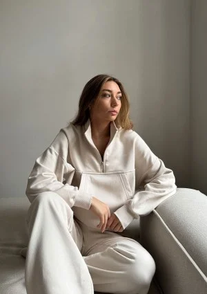 Tide - College'owa bluza z półgolfem i kieszenią Coconut