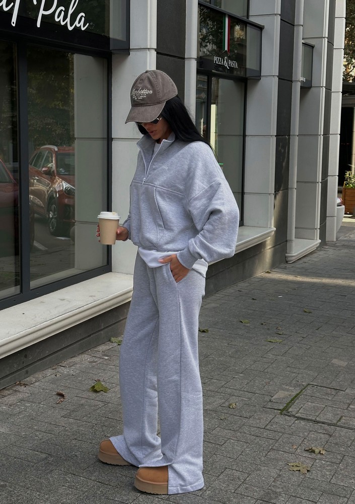 Tide - College'owa bluza z półgolfem i kieszenią Grey Melange