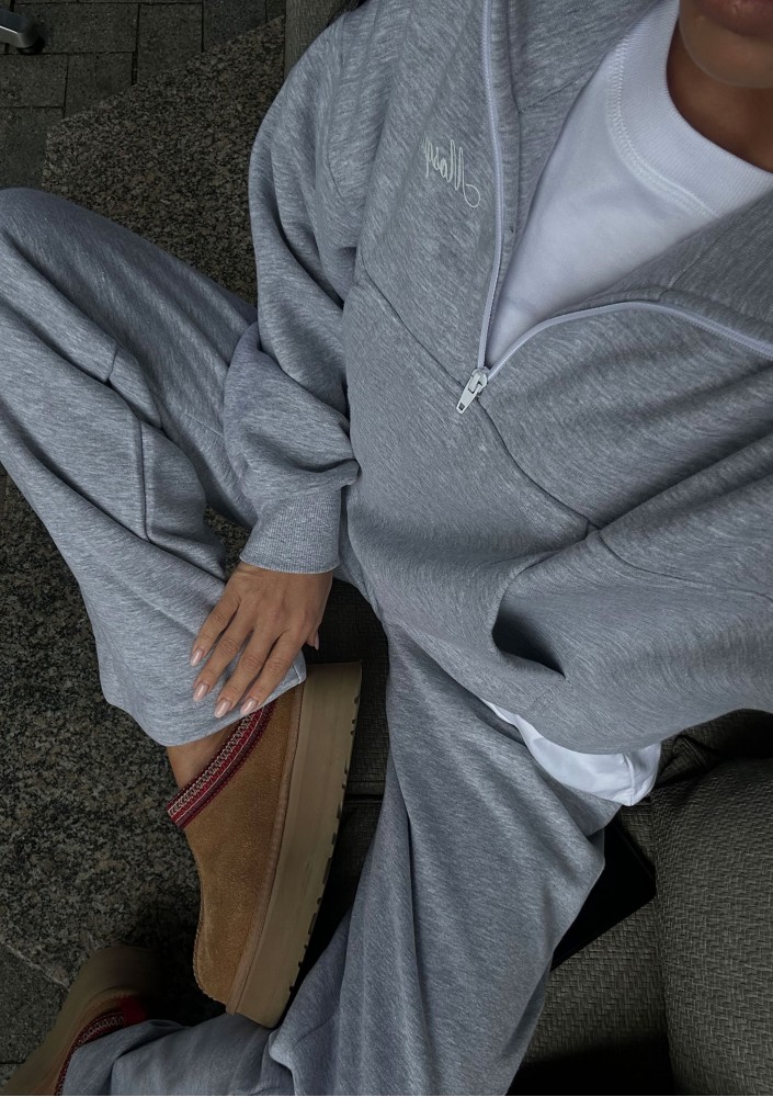 Tide - Melange grey zipped college jumper