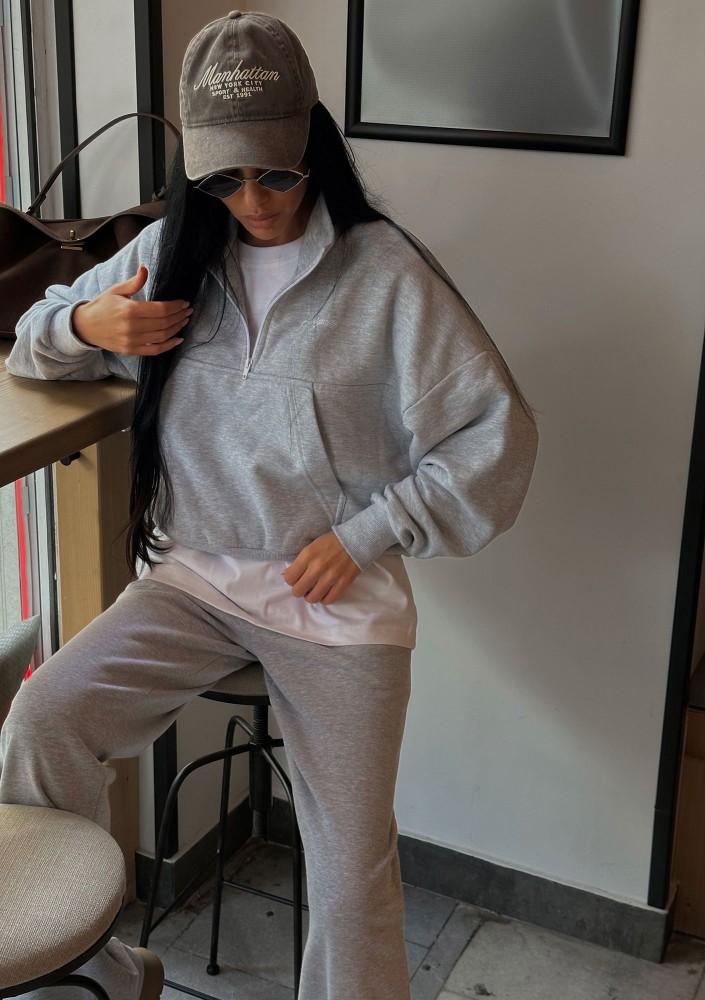 Tide - College'owa bluza z półgolfem i kieszenią Grey Melange