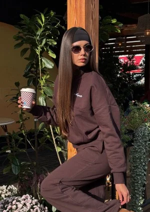 Tide - Dark brown zipped college jumper