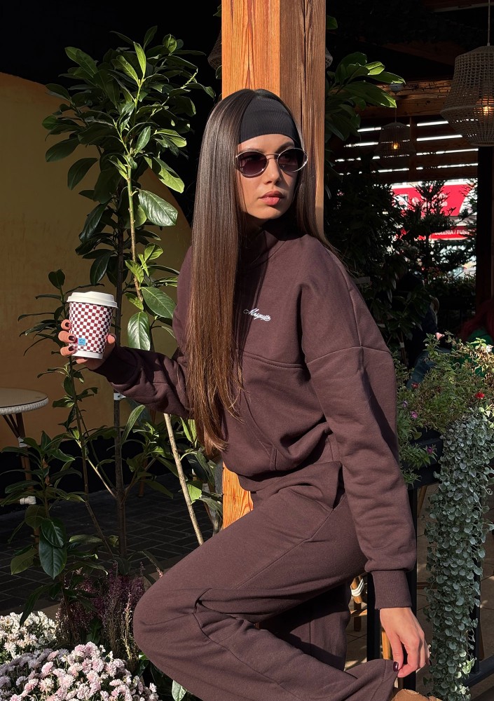 Tide - Dark brown zipped college jumper