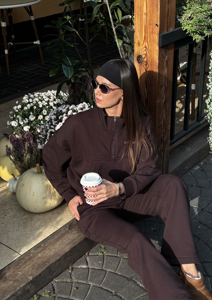 Tide - Dark brown zipped college jumper