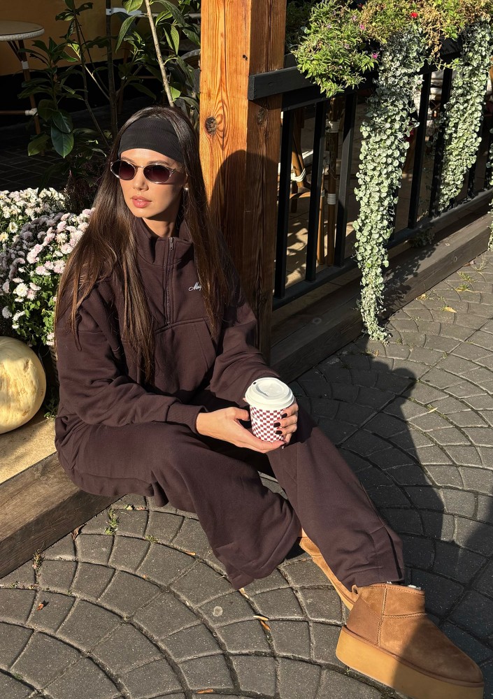 Tide - Dark brown zipped college jumper