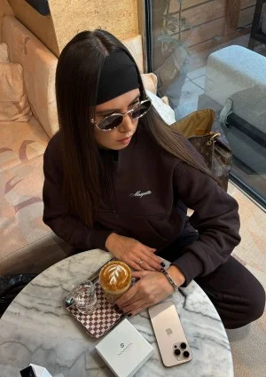 Tide - Dark brown zipped college jumper