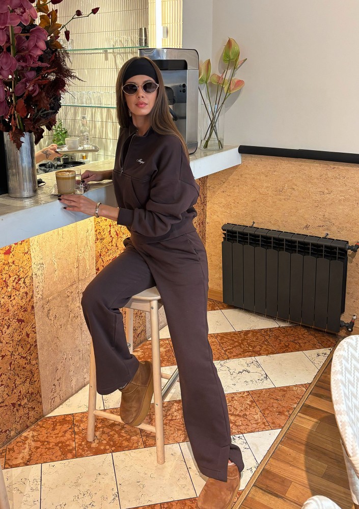 Tide - College'owa bluza z półgolfem i kieszenią Dark Chocolate