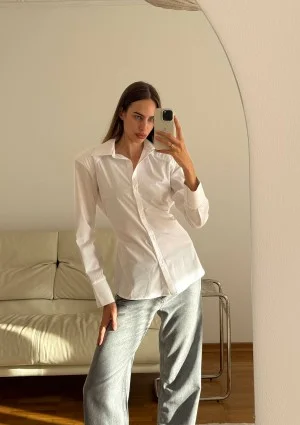 Isay - White slim fit shirt with pads