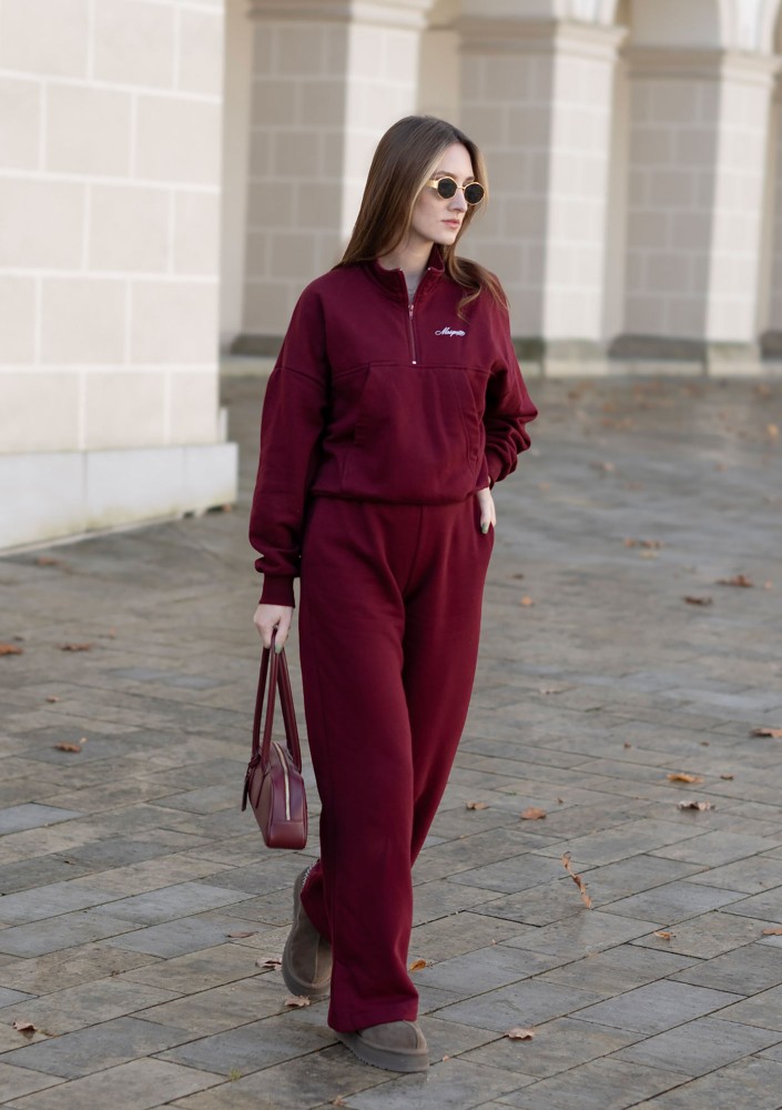 Tide - College'owa bluza z półgolfem i kieszenią Bordo