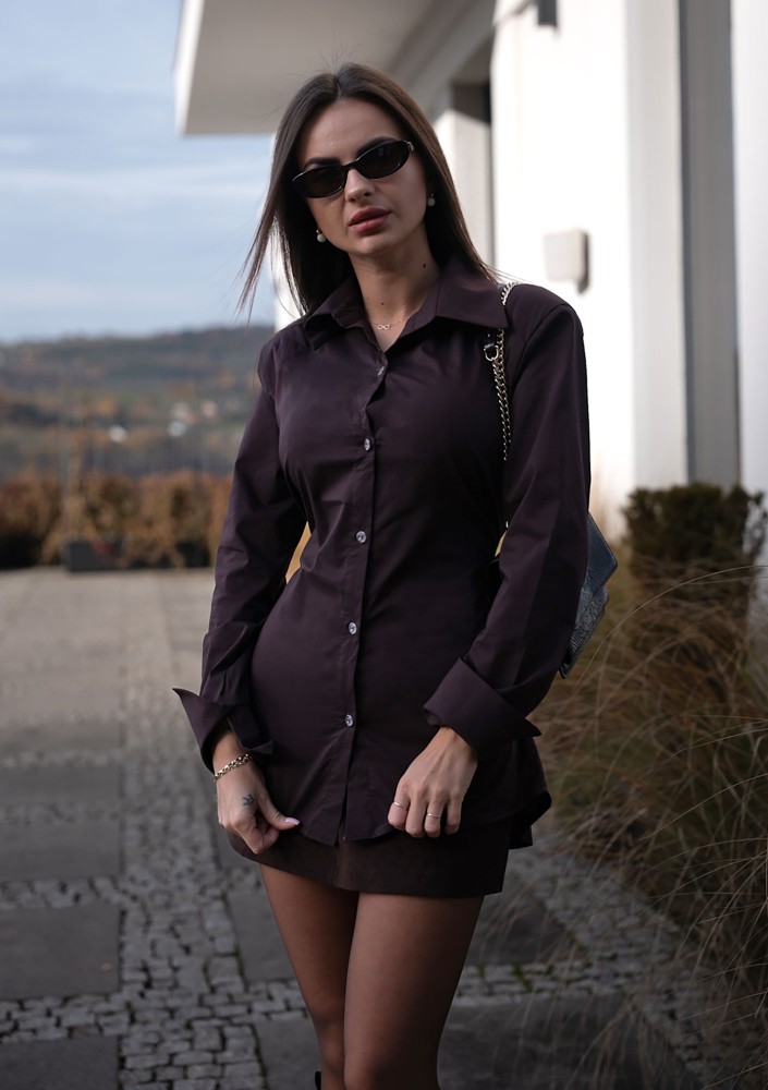 Isay - Brown slim fit shirt with pads