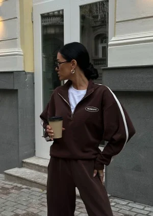 Sway - Bluza ze stójką i kontrastowym lampasem Brązowa