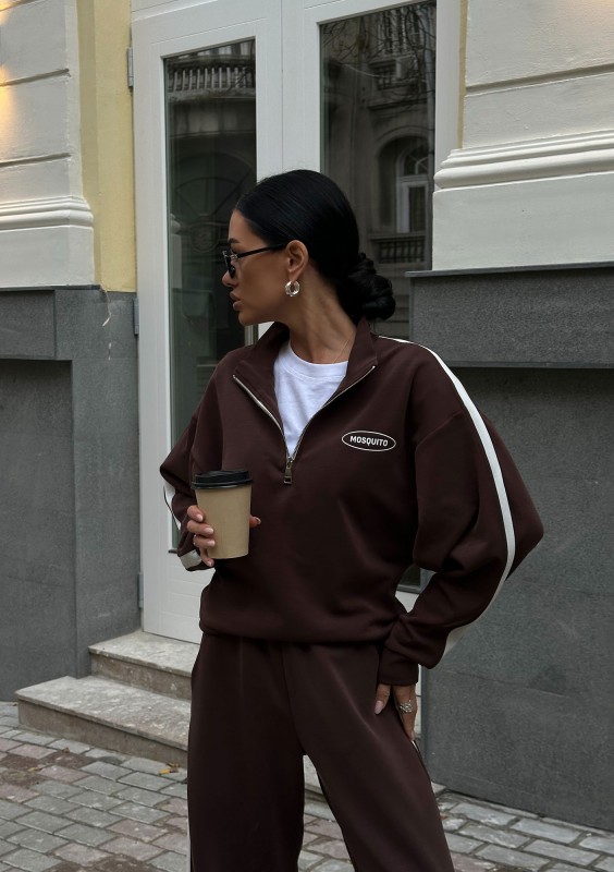 Sway - Bluza ze stójką i kontrastowym lampasem Brązowa