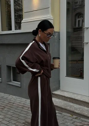 Sway - Bluza ze stójką i kontrastowym lampasem Brązowa