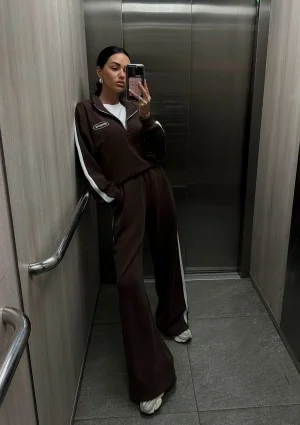 Sway - Bluza ze stójką i kontrastowym lampasem Brązowa