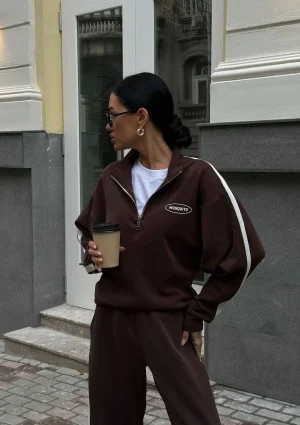 Sway - Bluza ze stójką i kontrastowym lampasem Brązowa