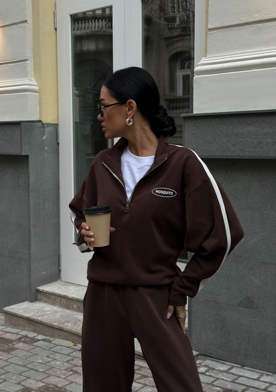 Sway - Bluza ze stójką i kontrastowym lampasem Brązowa