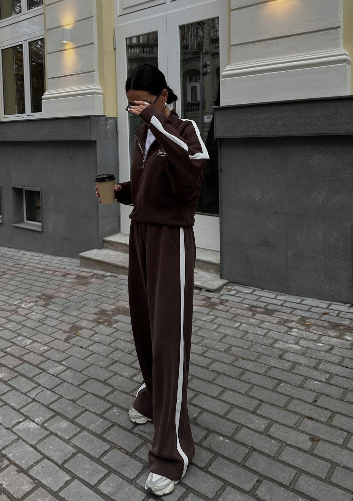 Sway - Bluza ze stójką i kontrastowym lampasem Brązowa