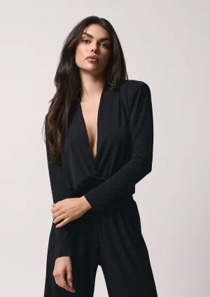 Criss - Black wrap top with elegant shoulder pads