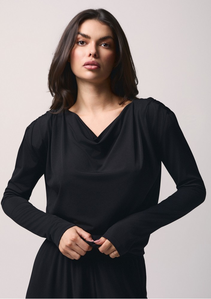 Drape - Black top with elegant shoulder pads