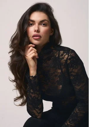 Lace - Koronkowy top z półgolfem Czarny