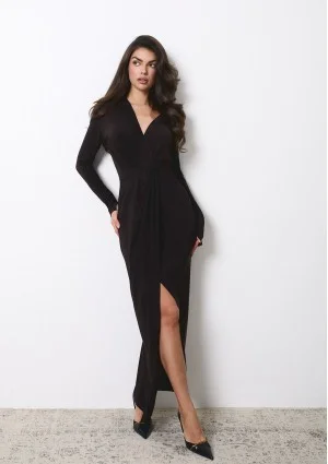 Mayell - Deep brown draped maxi dress