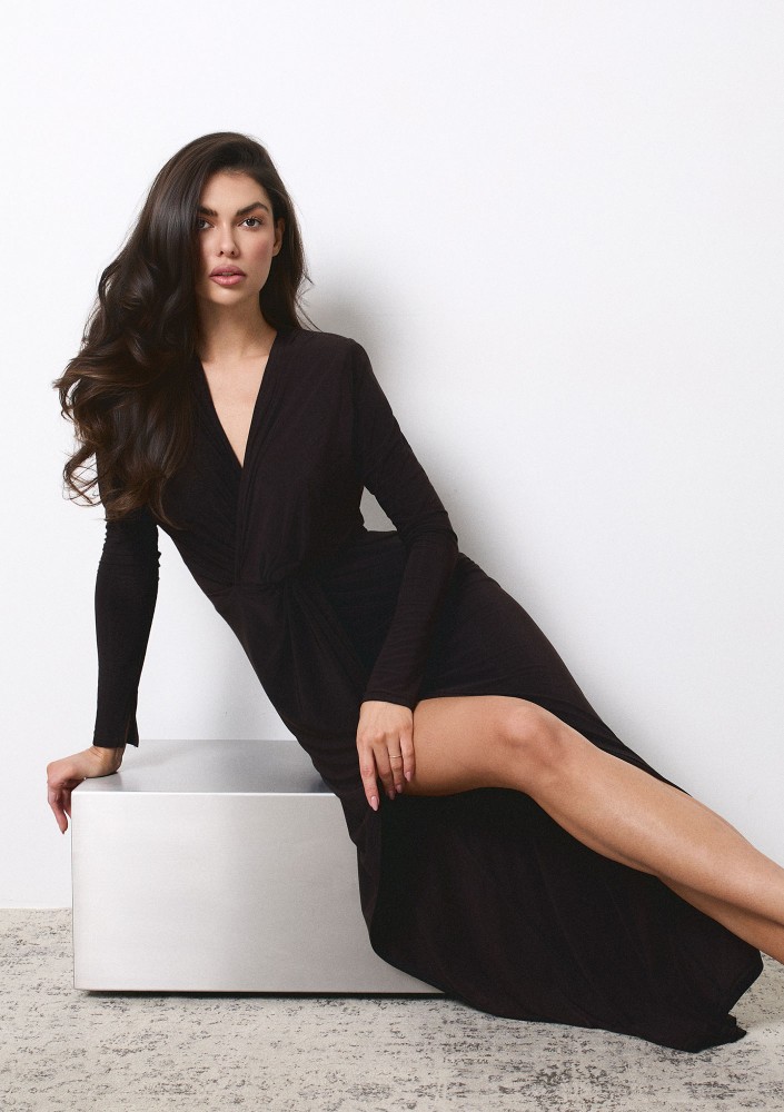 Mayell - Deep brown draped maxi dress