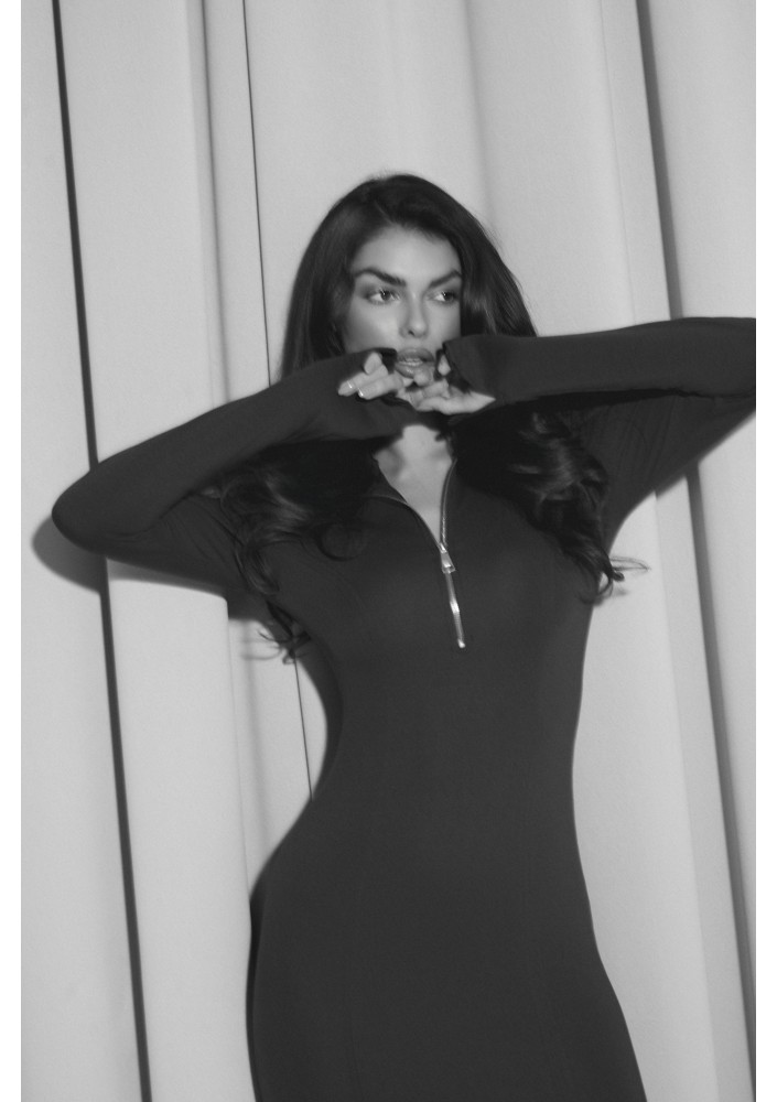 Mira - Brown zip-up midi dress