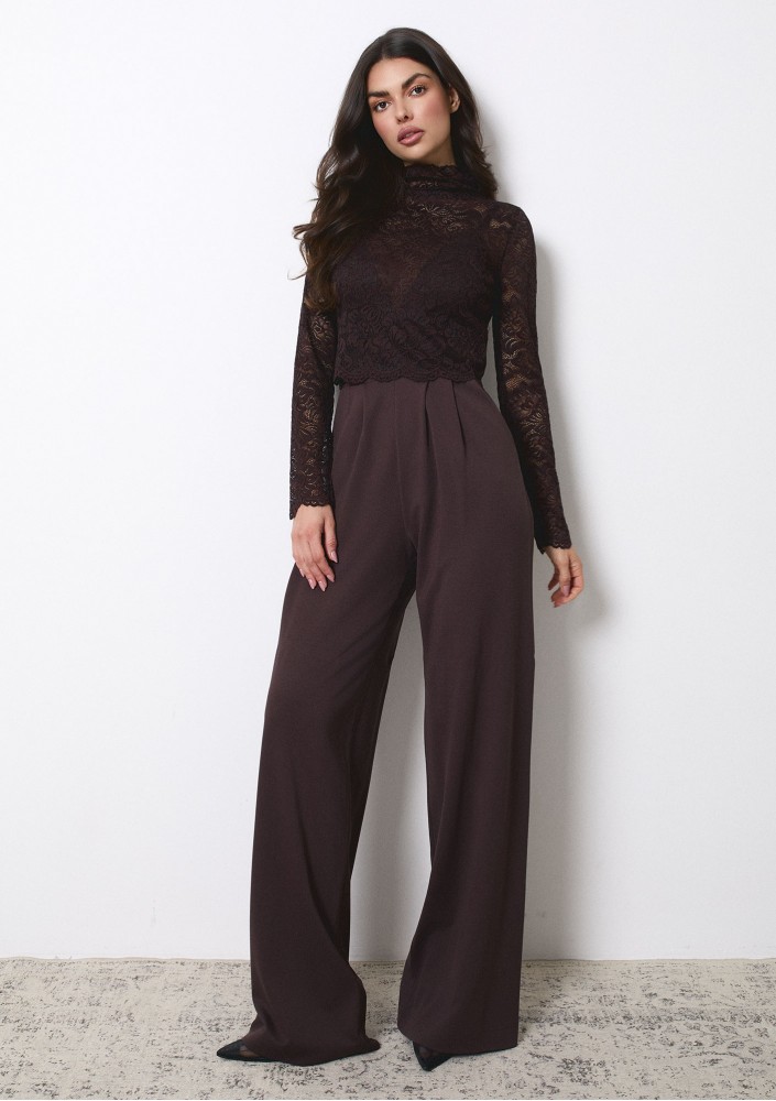 Poise - Brown jumpsuit with a lace top