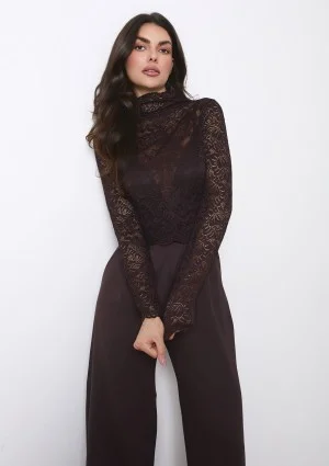 Poise - Brown jumpsuit with a lace top
