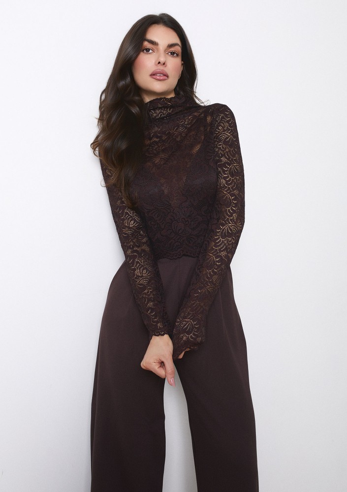 Poise - Brown jumpsuit with a lace top