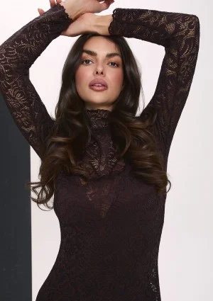 Claire - Koronkowa dwuwarstwowa sukienka maxi Brązowa