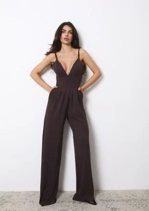 Poise - Brown jumpsuit with a lace top