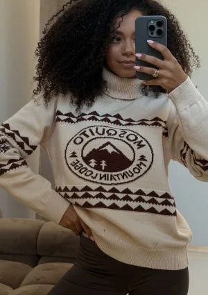 Lodge - Ecru sweater with a jacquard pattern "mountain"