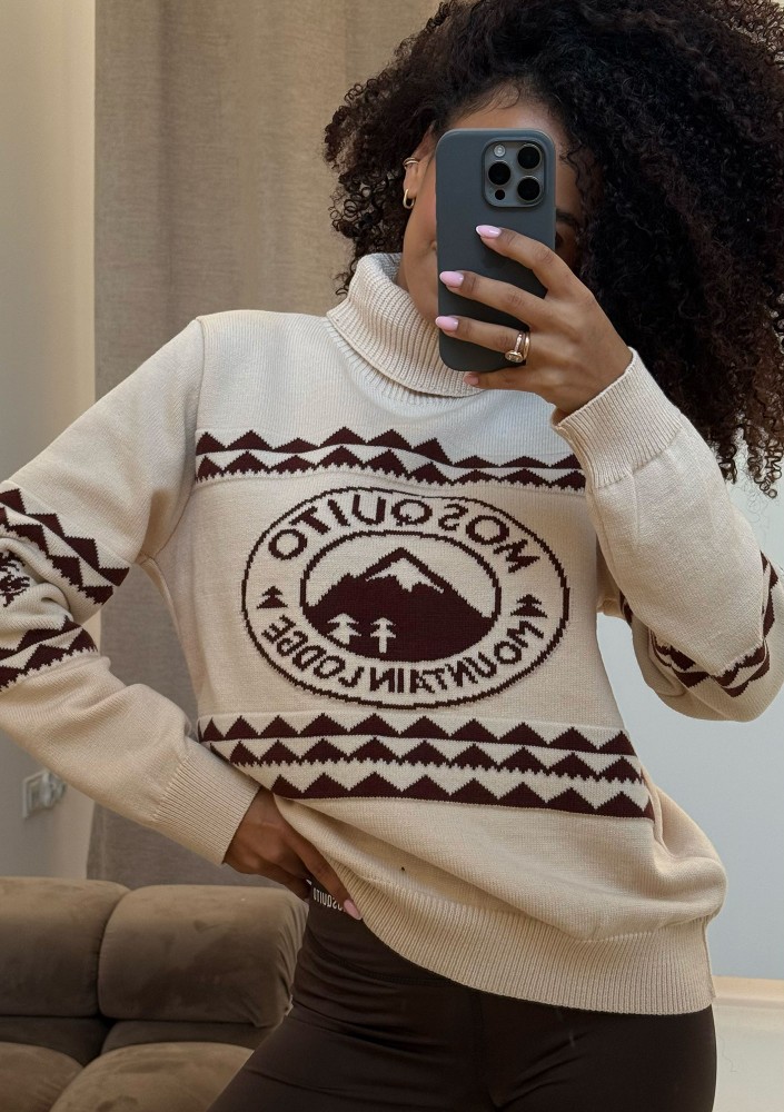 Lodge - Ecru sweater with a jacquard pattern "mountain"