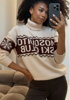 Lodge - Ecru sweater with a jacquard pattern "ski club"