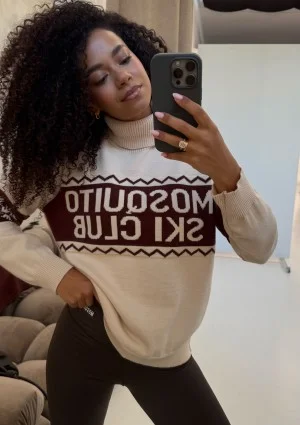 Lodge - Ecru sweater with a jacquard pattern "ski club"