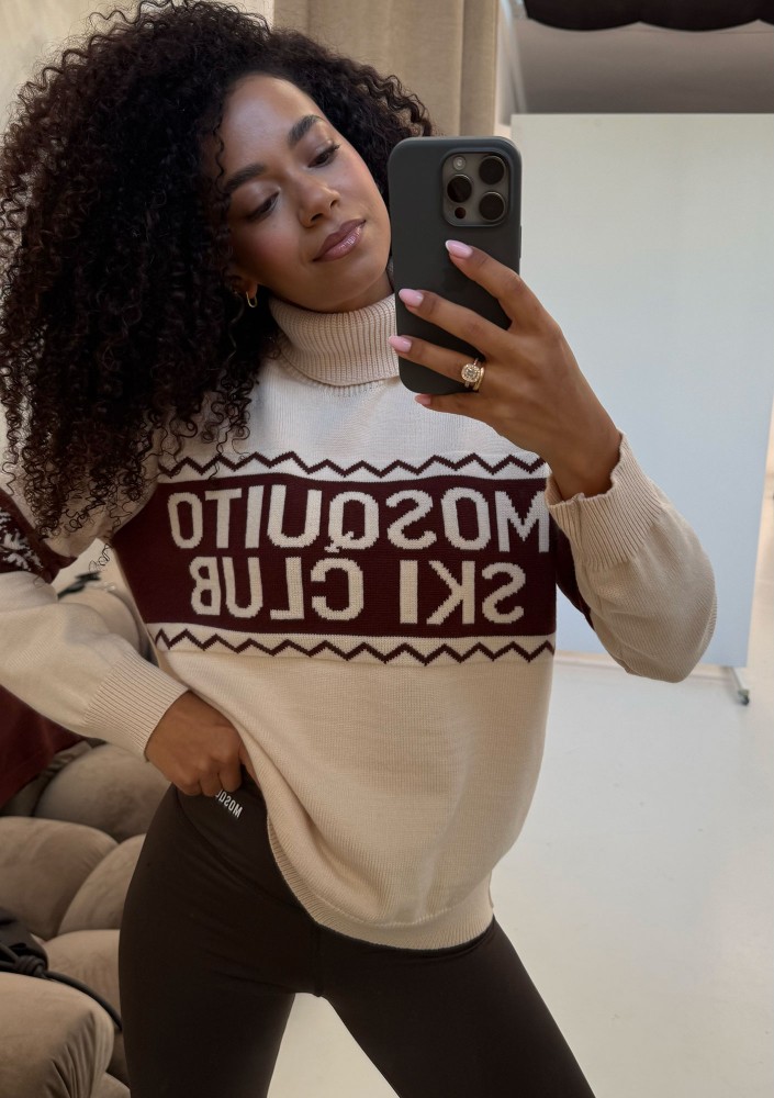 Lodge - Ecru sweater with a jacquard pattern "ski club"