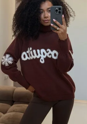 Flurry - Brown sweater with a fluffy logo and snowflakes