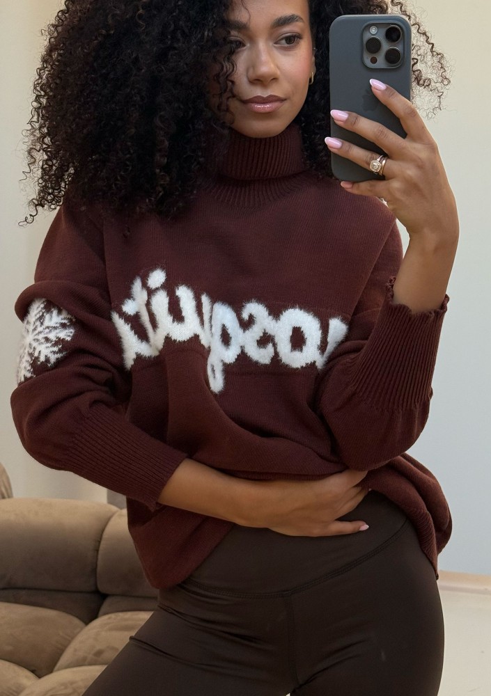 Flurry - Brown sweater with a fluffy logo and snowflakes