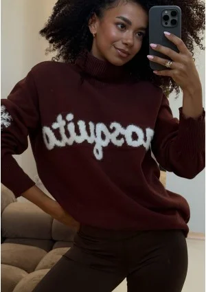Flurry - Brown sweater with a fluffy logo and snowflakes