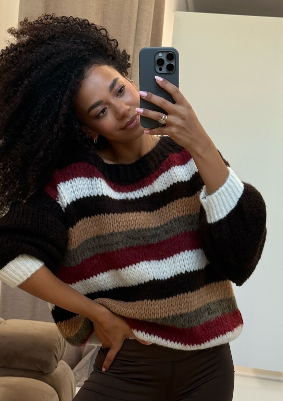 Snug Stripe - Cozy sweter w pasy Brązowy