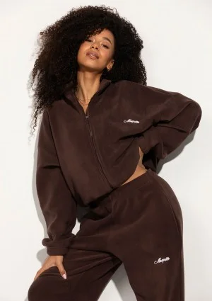 Glide - Zipped up latte brown microfleece jumper