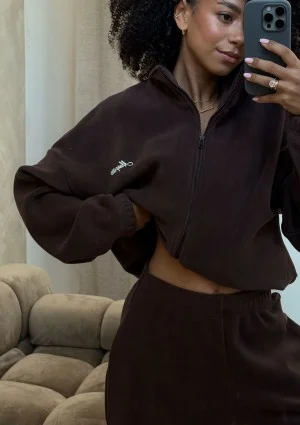 Glide - Zipped up latte brown microfleece jumper