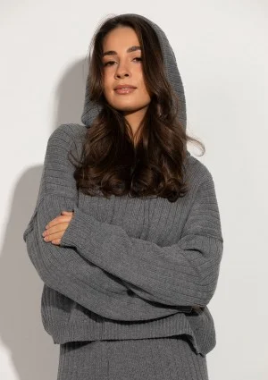 Barro - Melange grey knitted in stripes hoodie