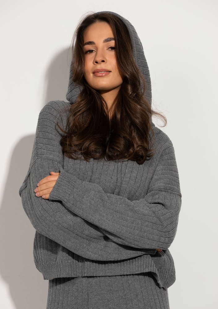 Barro - Melange grey knitted in stripes hoodie