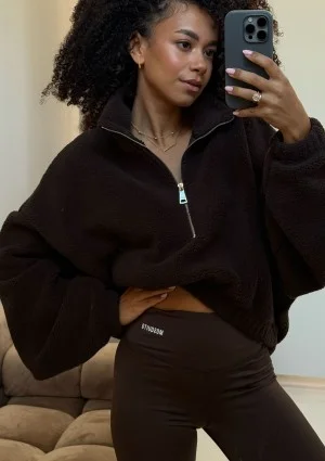 Sherpa - Bluza z grubego polaru baranek Brązowa